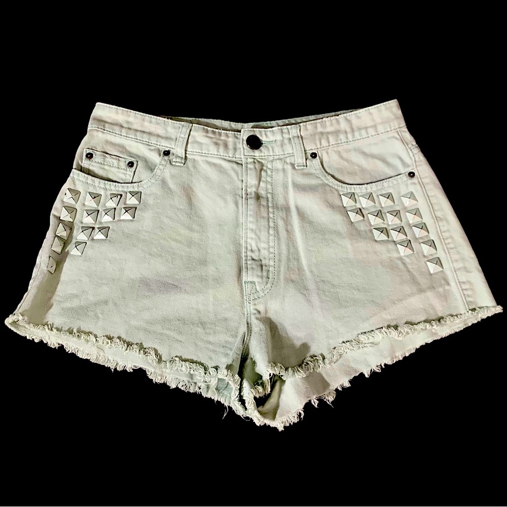 BDG Mint High-Rise Studded & Frayed Shorts